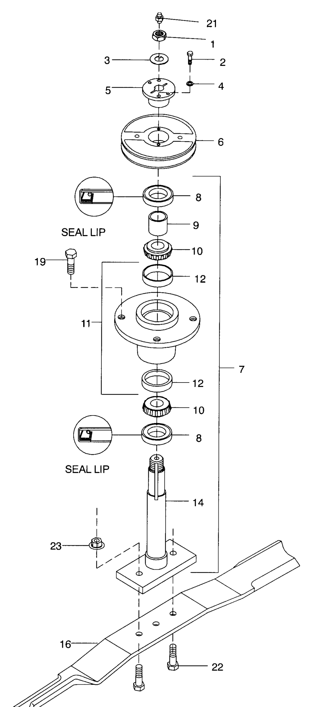 Blade And Spindle Assembly Diagram and Parts List for 484 590100 Cub Cadet Lawn Tractor